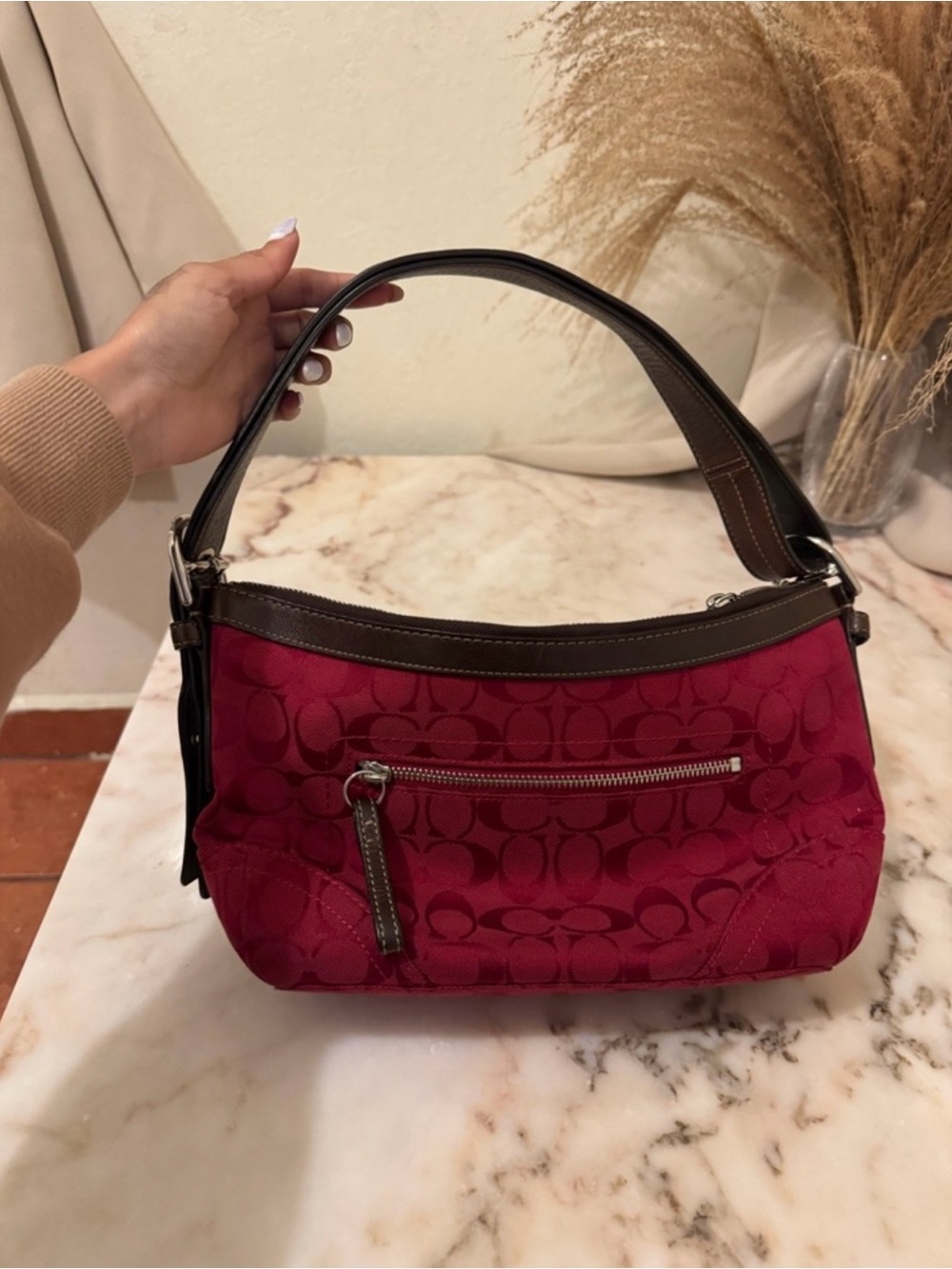Coach Burgundy Signature Jacquard Vintage Shoulder Bag – Y2K
